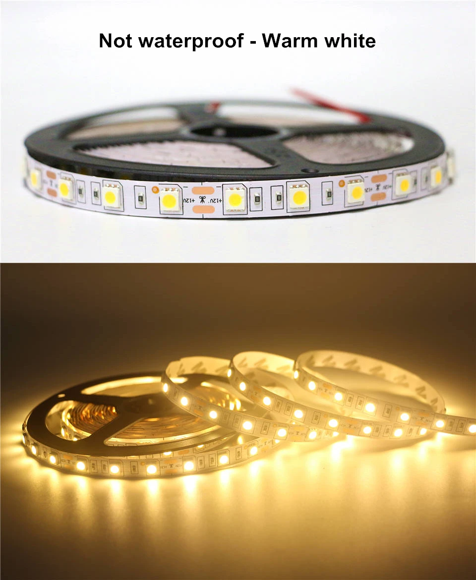 Гибкая СВЕТОДИОДНАЯ лента SMD 5050 1/2/3/4/5 м 12 В 60 светодиодов/м водостойкая|5m smd 5050|led
