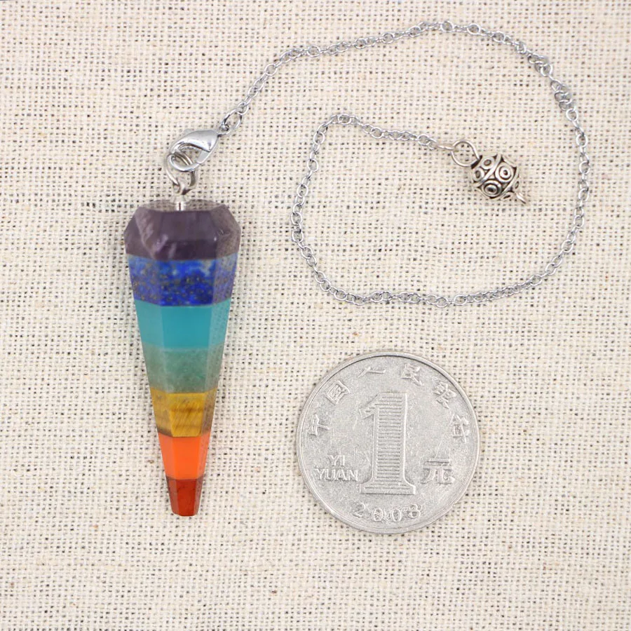 Natural crystal energy stone colorful chakra cone spirit swing sweater chain necklace men and women pendant hypnosis props | Украшения и