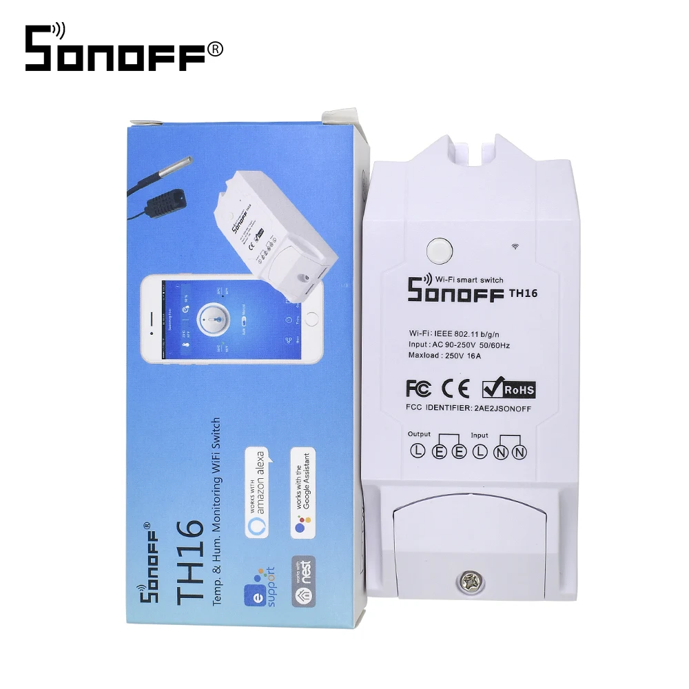Переключатель SONOFF TH16 Wifi 16A с датчиком водонепроницаемый беспроводной измерение