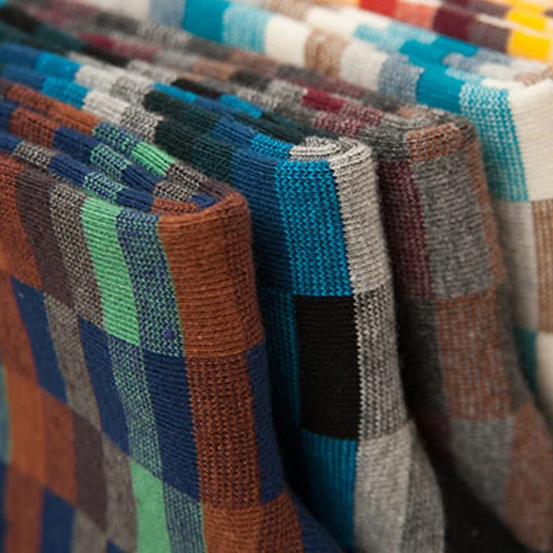 

1 Pairs Winter Funny Men Cotton Socks Plaid Pattern Elastic Compression Socks Colorful Square Happy Dress Business Socks Meias
