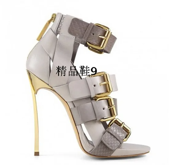 Женские сандалии-гладиаторы из воловьей кожи на высоком каблуке с пряжкой и