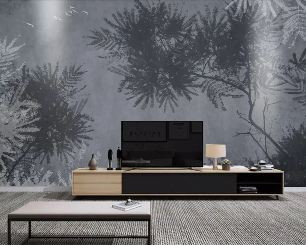 

Papel de pared black and white gray plant modern 3d wallpaper mural,living room sofa TV wall bedroom wall papers home decor