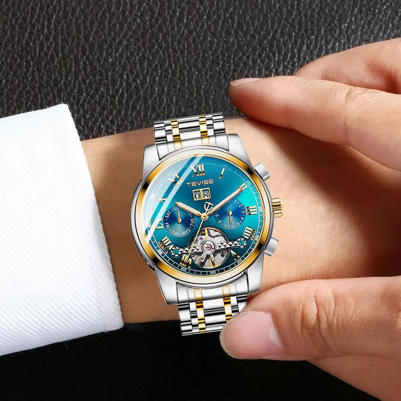 

Tevise Luxury Brand Fashion Men's Automatic Watch Men's Stainless Steel Tourbillon Calendar Mechanical Watch Relogio Masculino