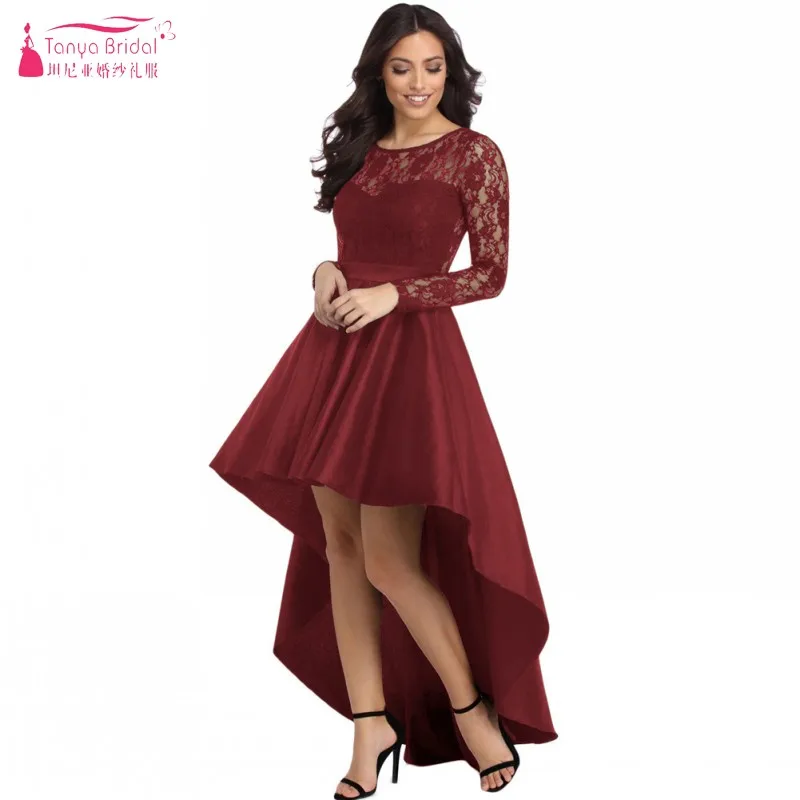 Женское атласное коктейльное платье Tanya кружевное с длинным рукавом и глубоким