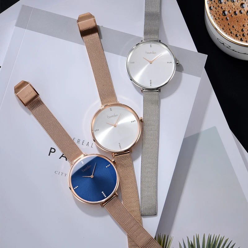Bestdon, бриллиантовые кварцевые наручные часы для женщин, розовое золото, серебро, лучший бренд, роскошные женские стильные часы из нержавеющей стали, Прямая поставка