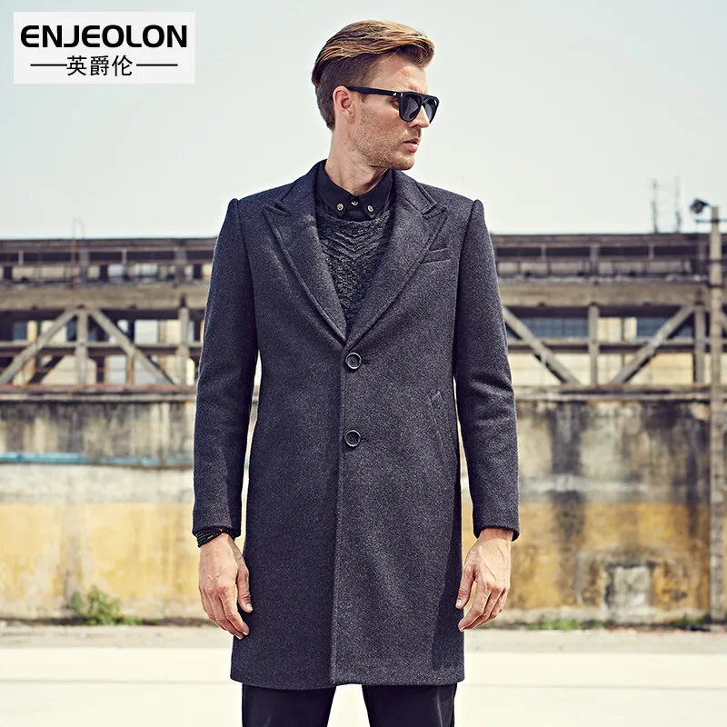 Enjeolon Brand Men Casual X- Long Wool &amp Blend Jacket Male Single Breasted Woolen Coats Outwear Windbreaker Plus Size WT0811 | Мужская