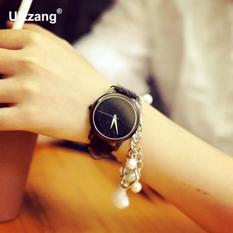 Роскошные блестящие черные кварцевые часы из нержавеющей стали наручные для