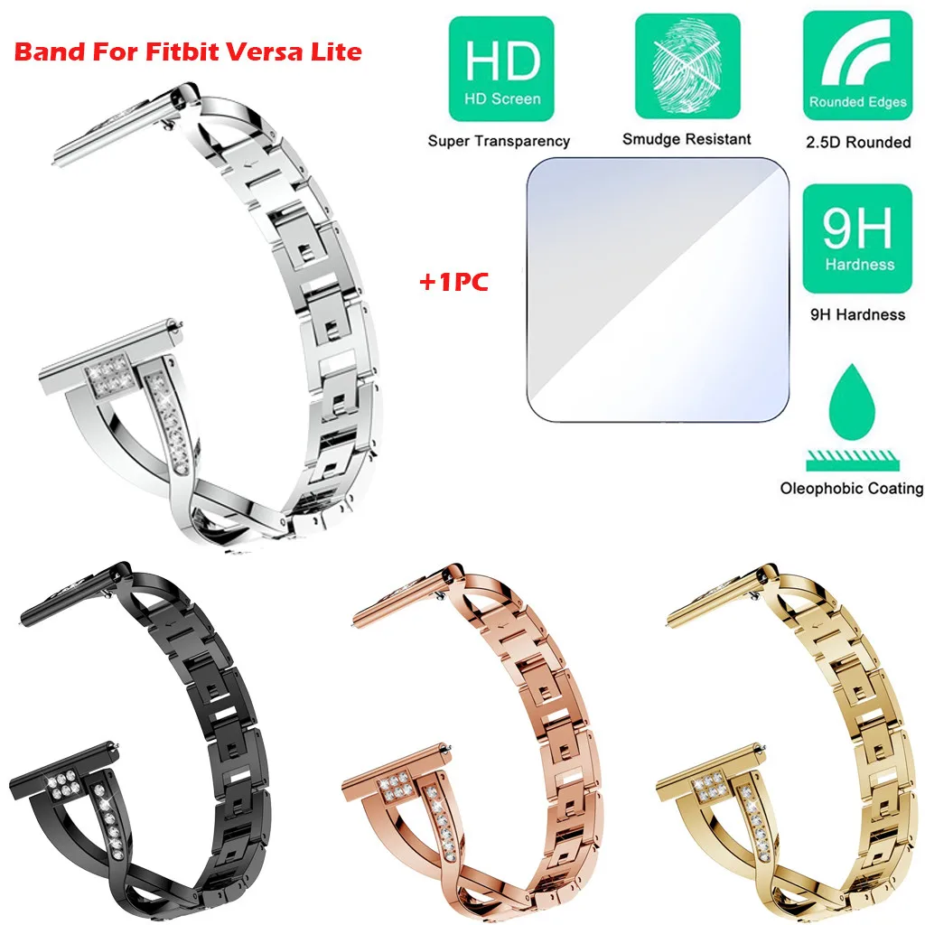 Умные часы Smartband из закаленной пленки+ роскошный браслет из алюминиевого сплава ремешок для Fitbit Versa Lite Смарт-часы ремешки для часов