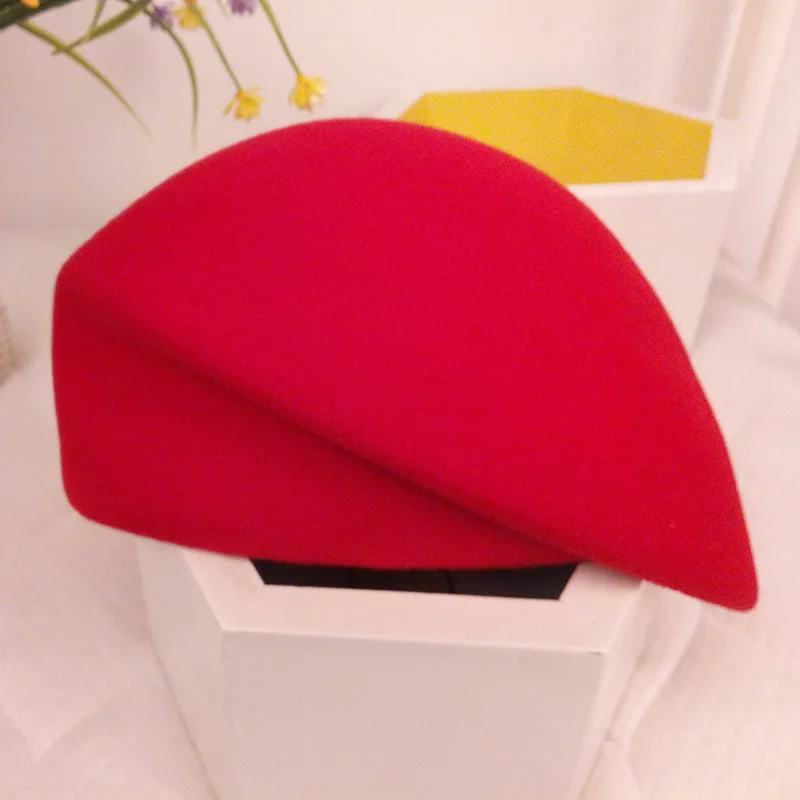 gules Фетровая Вуалетка из чистой шерсти, свадебная шляпа, Pillbox, шапка для женщин, Коктейльные, вечерние, винтажные, женские, зимние, одноцветные, берет, шапка для хозяек - Цвет: gules