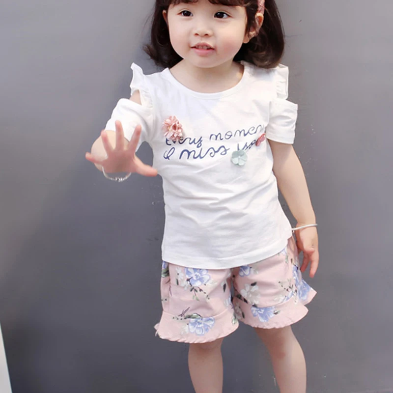 Комплект повседневной одежды для девочек летняя рубашка с цветочным принтом и