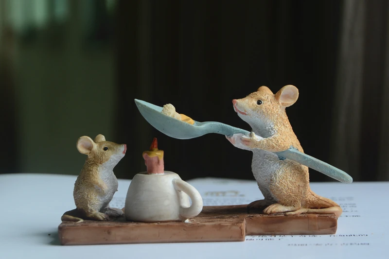 Mini Mice and Cat Resin Figurines for Home Decor Mice Mouse Rat Ornaments Miniature Fairy Garden Animal decoration gifts