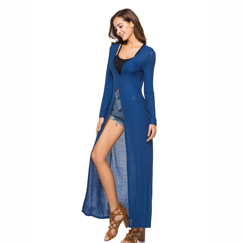 Spring Long Female Sweater V-neck Solid Color Thin Casual Ladies Cardigan |