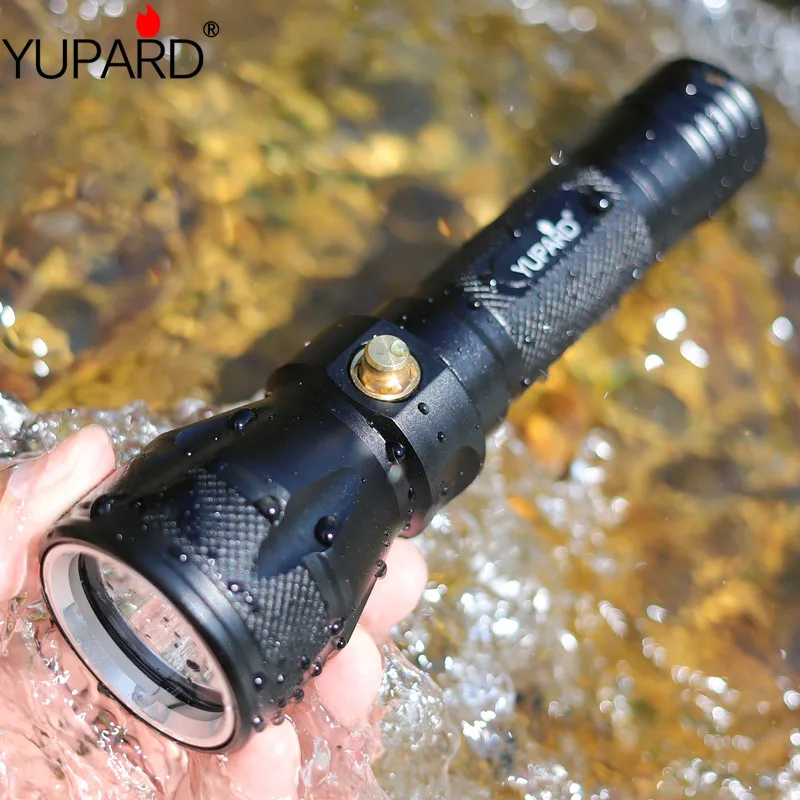 YUPARD Underwater diving 100m diver Torch XM-L2 T6 led Lamp Waterproof Flashlight 18650 battery outdoor fishing camping hunting waterproof 6000lm 4xled l2 powerful 100m underwater diving flashlight torch lamp 2x6800mah battery dual charger