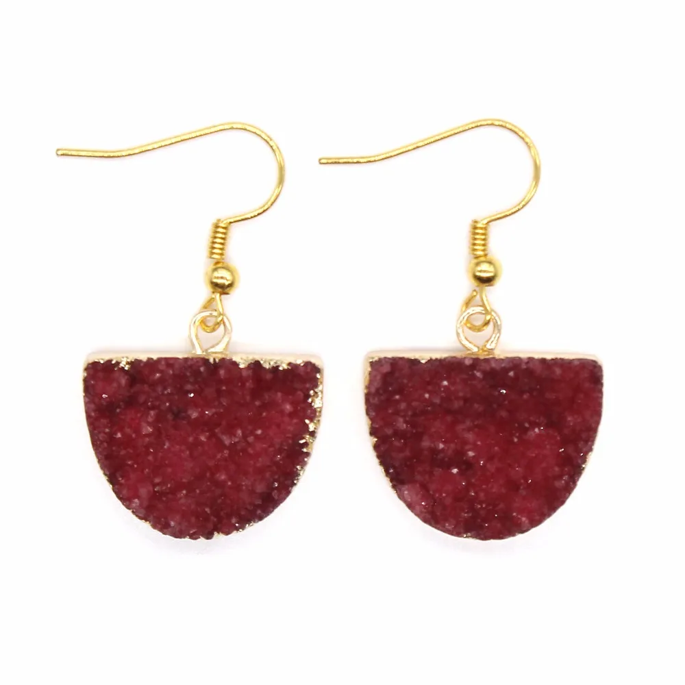 Модные бриллиантовые полуовальные серьги в форме рок-кристаллов окрашенные фиолетово-красные серьги для женщин, очаровательные ювелирные ...