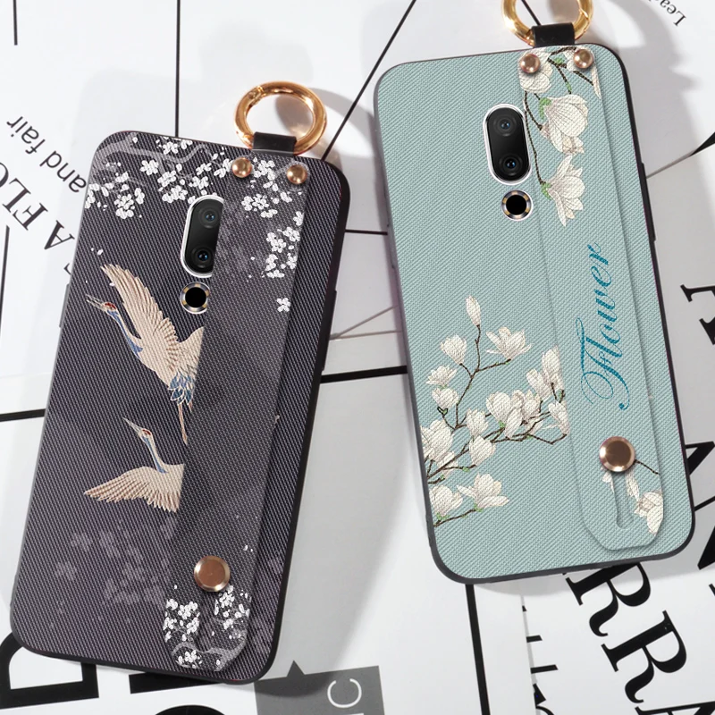 Мягкий силиконовый чехол с держателем для Meizu 16 16th 16X задняя крышка цветком и
