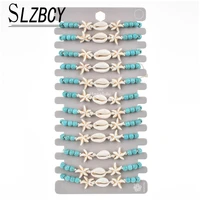 vintage 12 pcslot wooden beads shell charm bracelets set for women men handmade braided elastic adjustable bracelet fashion