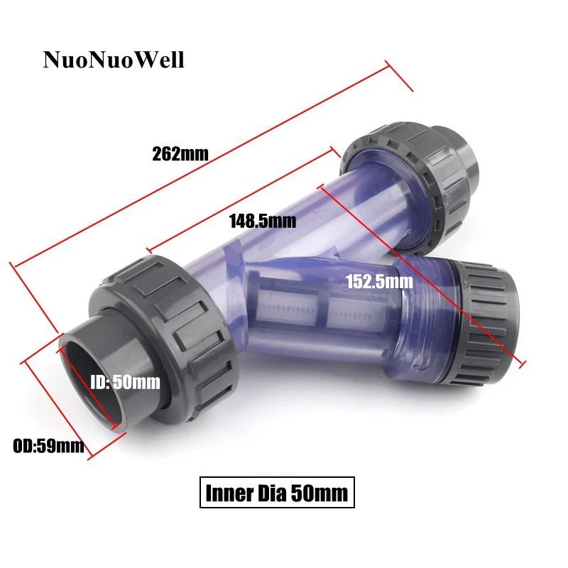 Inner Dia 50mm 1 шт. прозрачный НПВХ y-тип фильтр аквариумный аквариум адаптер для ПВХ труб оросительные фильтры садовые водопроводные соединители - Цвет: Inner Dia 50mm