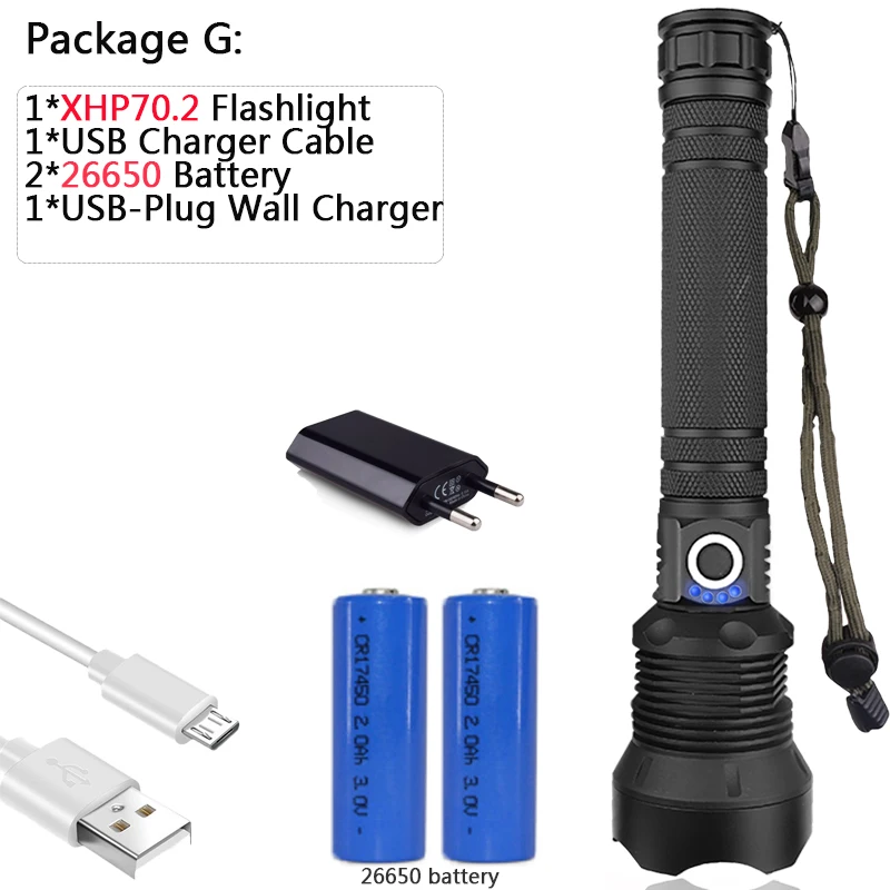G 50000 люмен лампа xhp70.2 самый мощный фонарик usb Zoom СВЕТОДИОДНЫЙ Фонарь xhp70 xhp50 18650 или 26650 Аккумулятор для наружного кемпинга - Испускаемый цвет: G