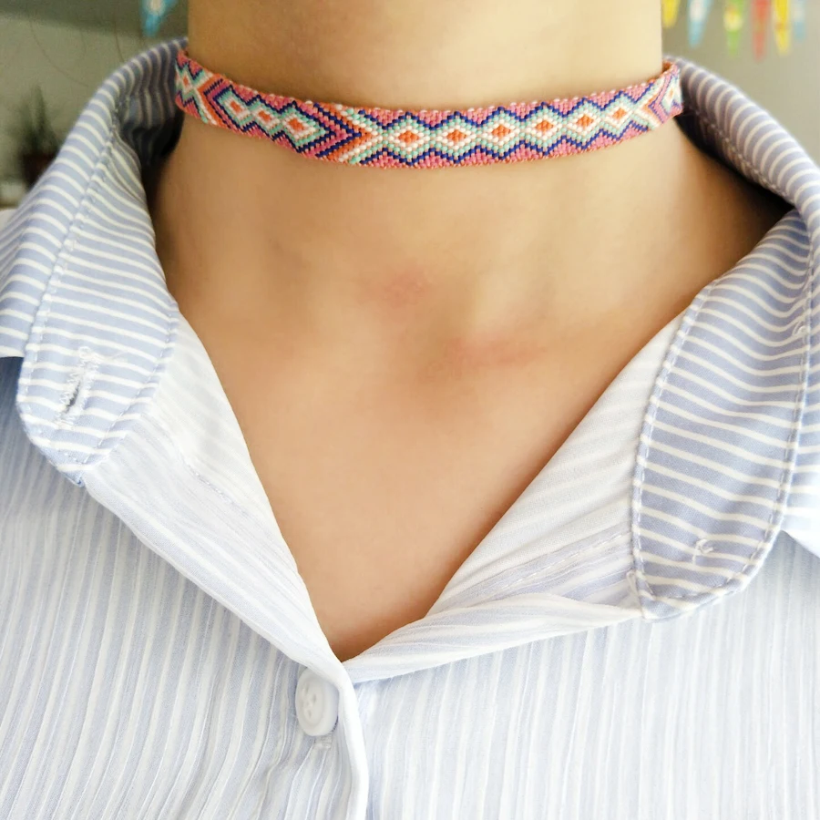 Женское Ожерелье чокер в этническом стиле с геометрической вышивкой|necklace