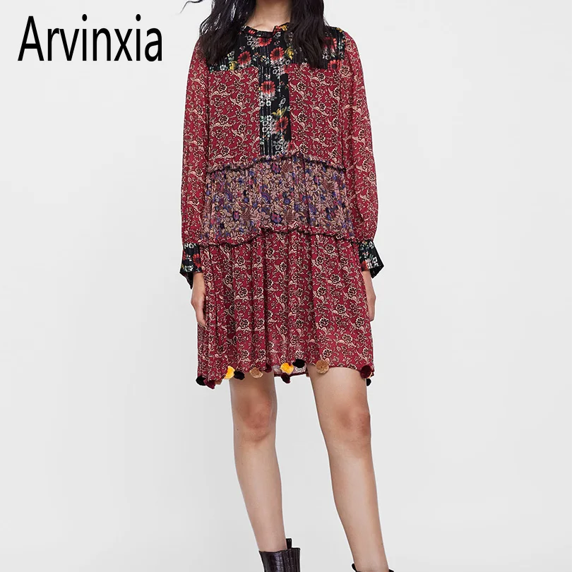 Arvinxia ZA Модное шифоновое платье с оборками и длинным рукавом для женщин новый
