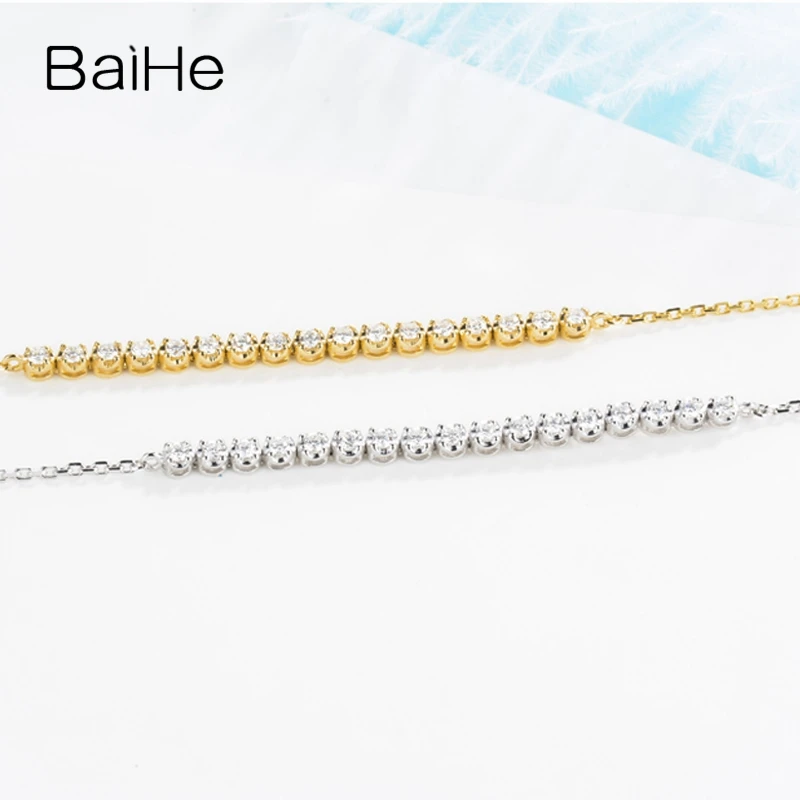 BAIHE Solid 18K розовое золото(AU750) 0.16ct H/SI круглый полный огранки настоящие бриллианты Свадебные модные ювелирные изделия браслет
