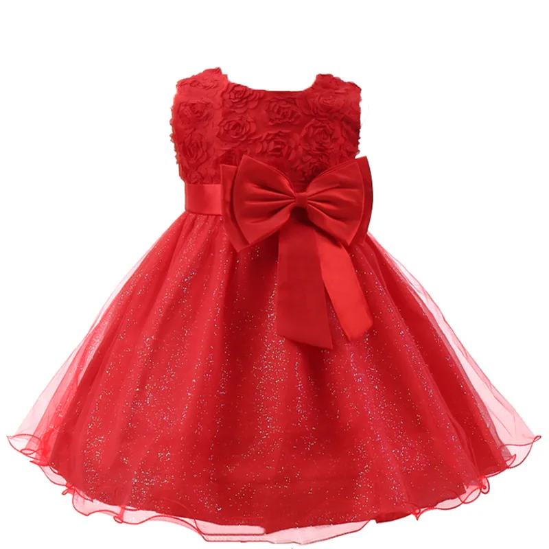 

Bow Solid Color Lace Formal Prom Wedding Ball Gown Princess Baby Girls Dress Flower Children Kids Party For Girl Clothes