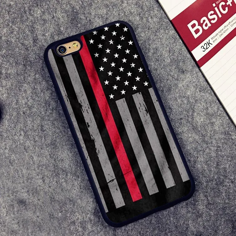 Thin Red Line American US Flag design Soft Silicone Full Protective case Cover For iPhone X 8 7 7Plus 6 6S Plus 5 5S SE |