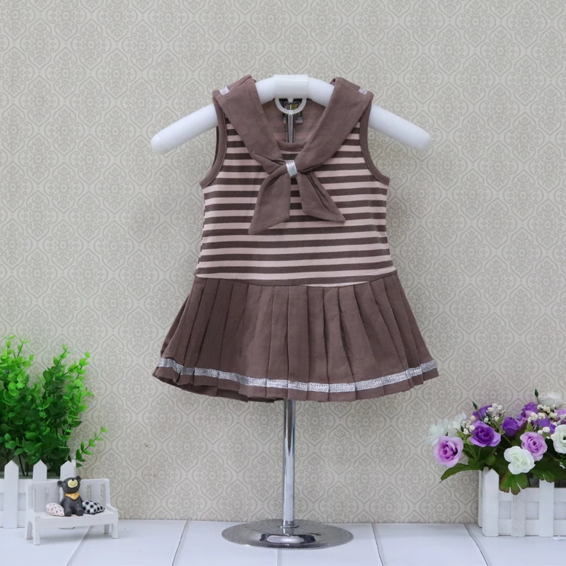 2021 Little Q sleeveless striped baby girl summer cotton dress pink princess children underwear kid girls clothing | Детская одежда и