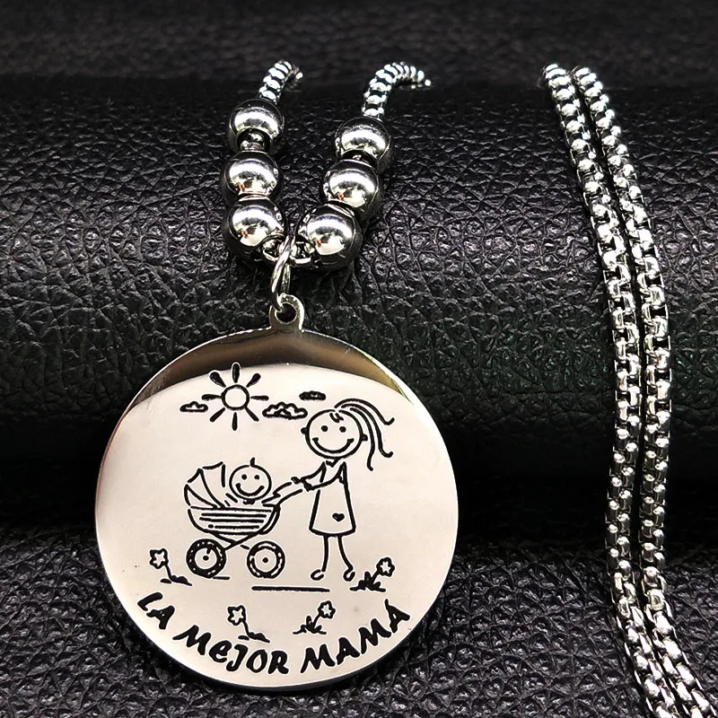 2021 или I Love MAMA длинное ожерелье из нержавеющей стали для женщин бусина