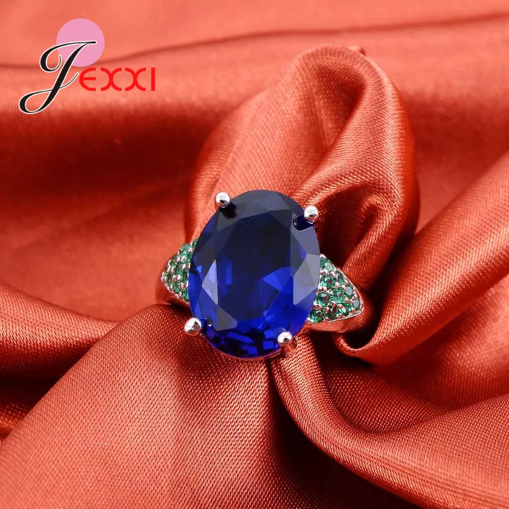 

Charm Oval Blue Zircon Wedding Ring 925 Sterling Silver Finger Ring for Women Wedding Engagement Fashion Jewelry