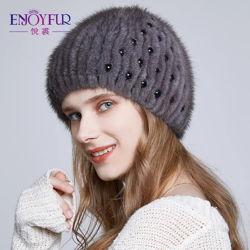 ENJOYFUR натурального меха норки Шапки для Для женщин толстый зимний шапка женская
