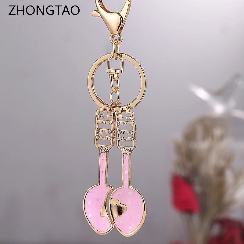 Необычная новинка брелок в виде ложки для влюбленных стразы ключей кольцо с