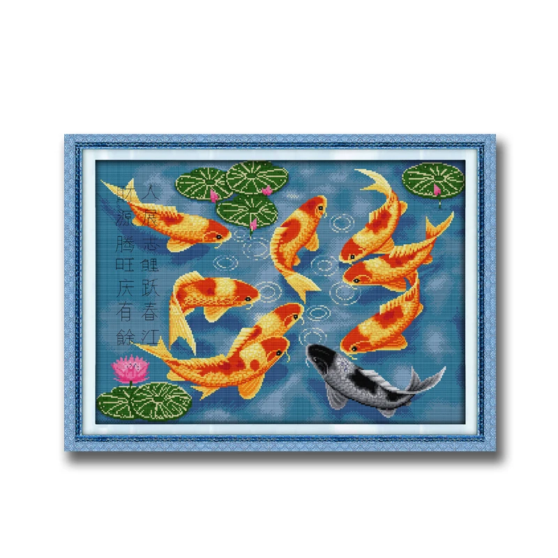 Излишки из года в год рыбки живопись Декор Счетный принт на холсте Рукоделие