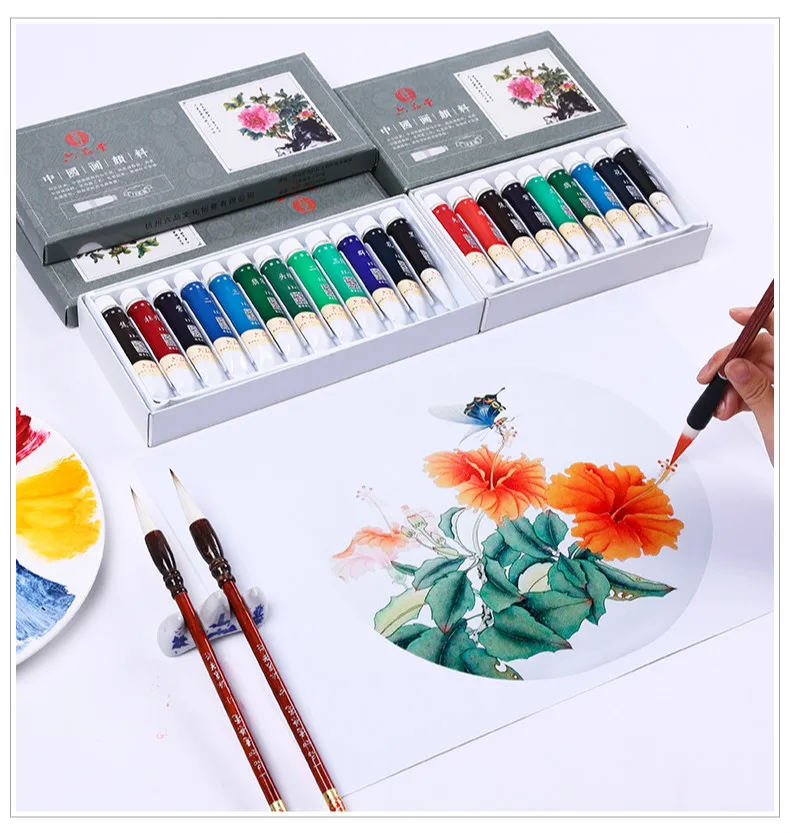 Calligraphy ink Paint Set 12/18/24 Colors Pigment Chinese Landscape Painting Paint 5/12ml Chinese Painting pigment Art Supplies