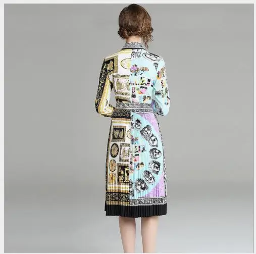 Women Dress 2019 New Spring Turn Down Collar Contrast Color Printing Female Fashion Casual Long Sleeve Slim A-Line | Женская одежда