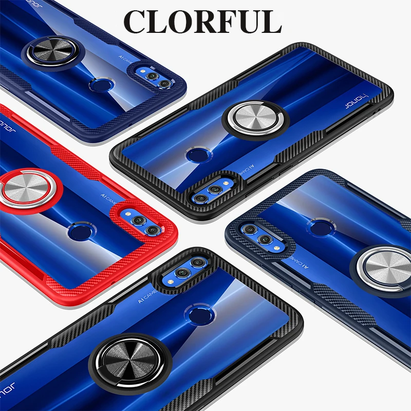 Чехол для Honor 8x, магнитное автомобильное кольцо-держатель на палец, чехол для Honor 20 Pro 8x Max Play 8s 10 Lite 20i V20, прозрачный чехол