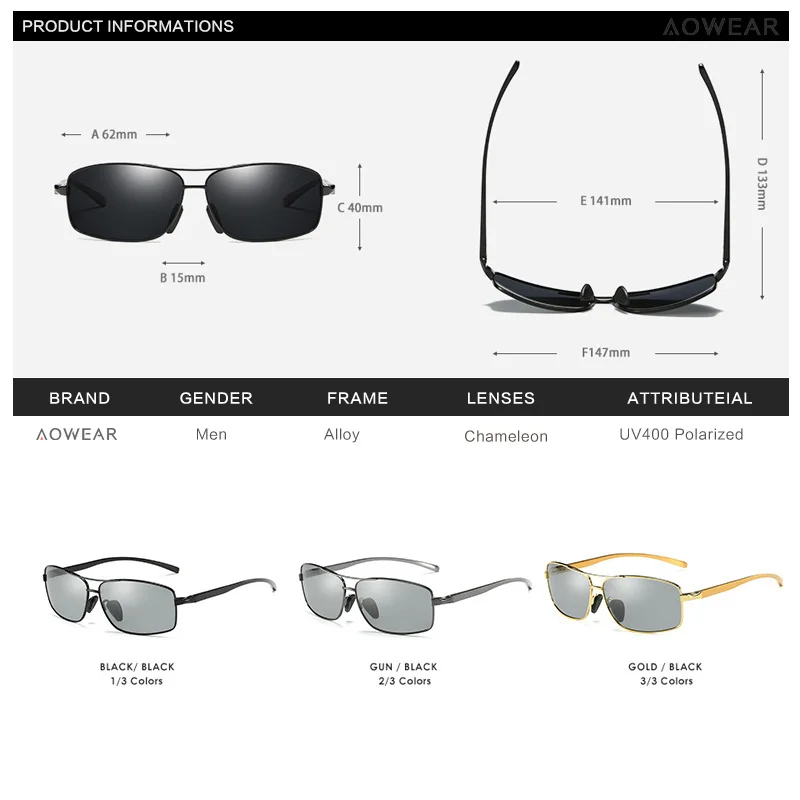 AOWEAR, мужские фотохромные, хамелеон, поляризационные солнцезащитные очки, мужские, меняющие цвет, линзы, очки, мужские, для улицы, для вождения, oculos de sol
