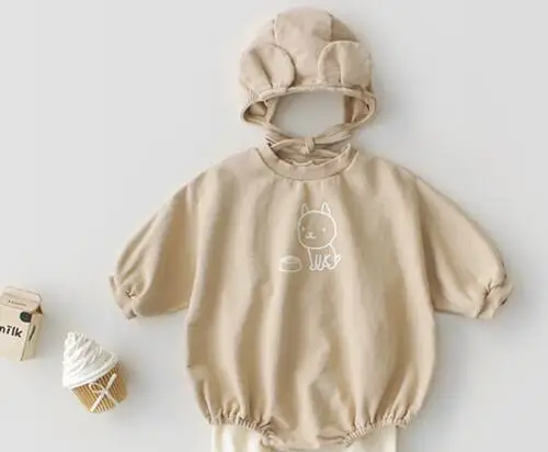 Beige Модный милый комбинезон с капюшоном для новорожденных; одежда для малышей в Корейском стиле; Детский комбинезон; детская одежда; одежда для малышей; ползунки - Цвет: Beige
