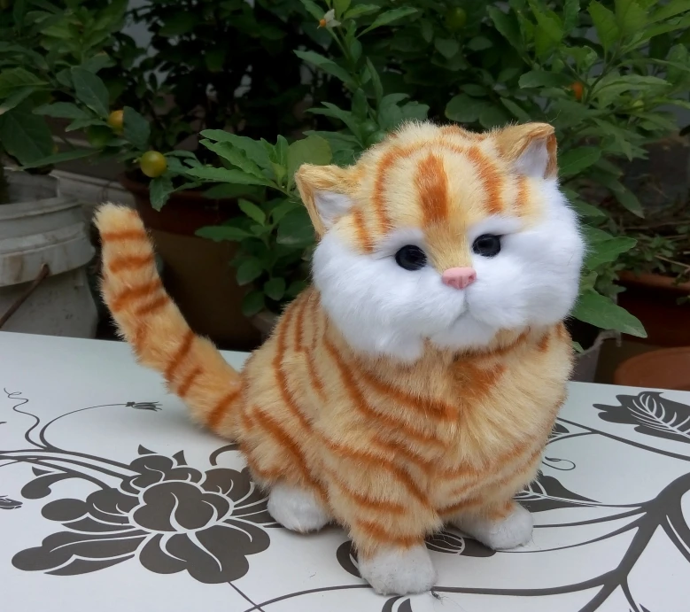 

cute simulation yellow stripe cat toy polyethylene & furs sitting cat model gift about 15x9x16cm 1196