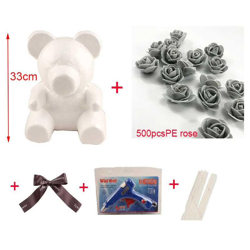 gray package bag Подарок на день Святого Валентина, сделай сам, форма для Мишки из пенопласта, 600 шт., ПЭ, искусственные розы, головки цветов, роза, медведь, собака, форма, аксессуары, сумка, набор инструментов - Цвет: gray package bag