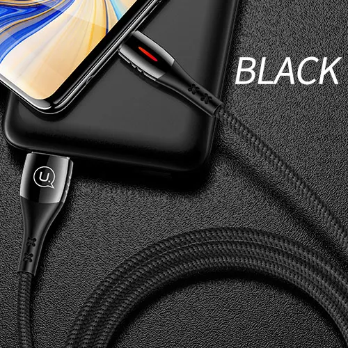 Черный USAMS usb type C кабель умное отключение питания, QC3.0 кабели быстрой зарядки светодиодный USB C кабель умное зарядное устройство кабель для samsung s10 8 huawei P20 - Цвет: Черный