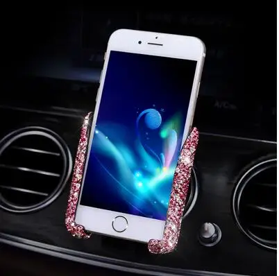 pink phone holder Стразы, двойное USB Автомобильное зарядное устройство, украшения для автомобиля ручной работы с кристаллами, кабели для быстрой зарядки и передачи данных, автомобильные Декорации для iPhone и - Название цвета: pink phone holder