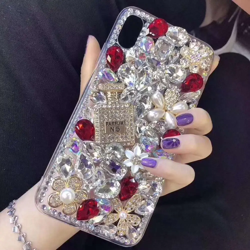 Блестящий милый чехол для телефона с 3D стразами и кристаллами Iphone 6 7 8 Plus XS XR MAX Samsung