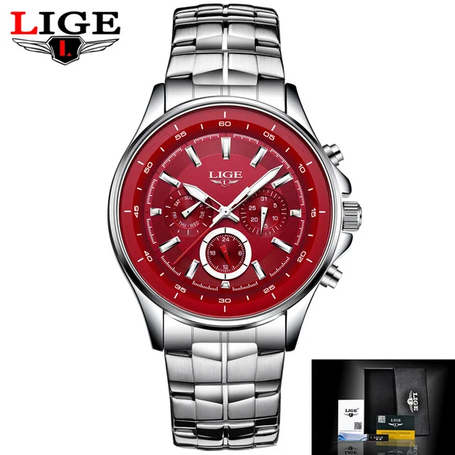 red steel Топ бренд класса люкс LIGE часы для мужчин Бизнес водонепроницаемые часы для мужчин s часы Модные Повседневные Спортивные кварцевые наручные часы Relogio Masculino - Цвет: red steel