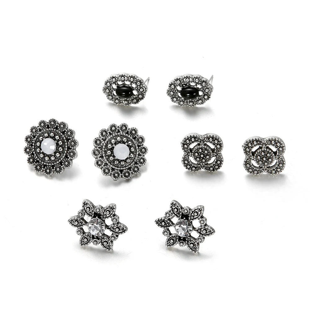 Бохо 4 пары ослепительный опал Крист цветок Комплект сережек для женщин мужчин