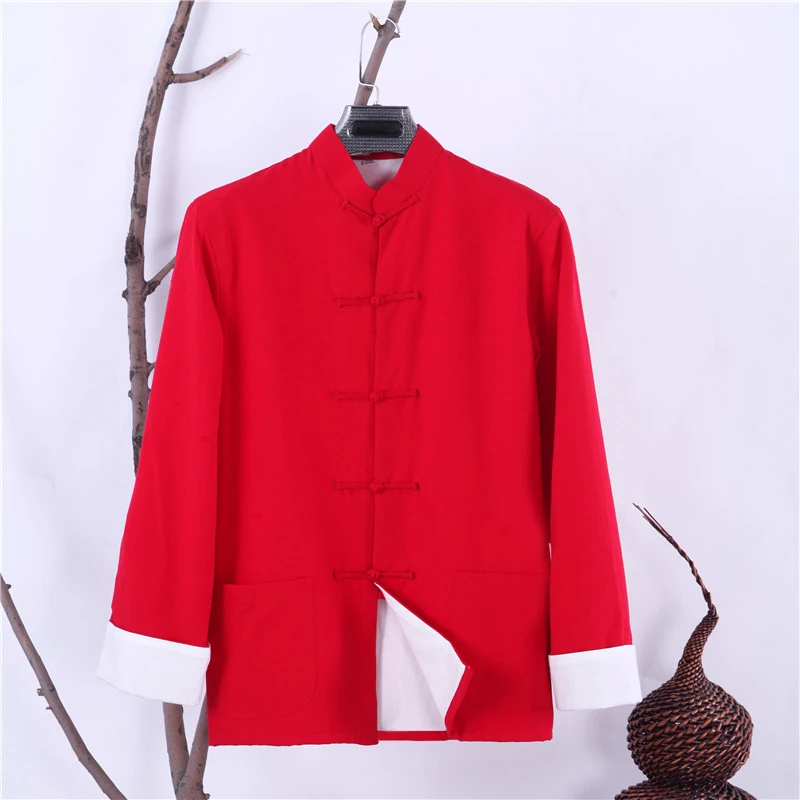 Мужская куртка с длинным рукавом однотонная осенняя из 100% хлопка традиционное