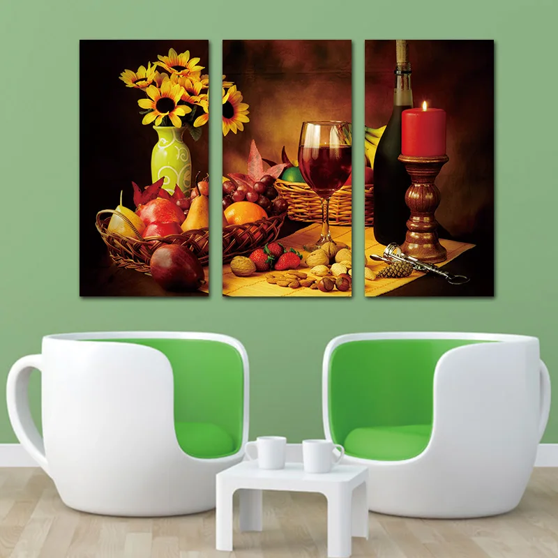 3 панели Холст Картина настенное искусство Рето абстрактное вино виноград Фрукты
