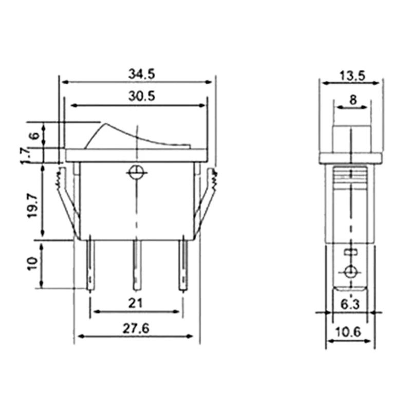 5 шт./лот KCD3 30*13 мм красный светодиод SPST 2PIN 15A 250 В защелкивающийся переключатель