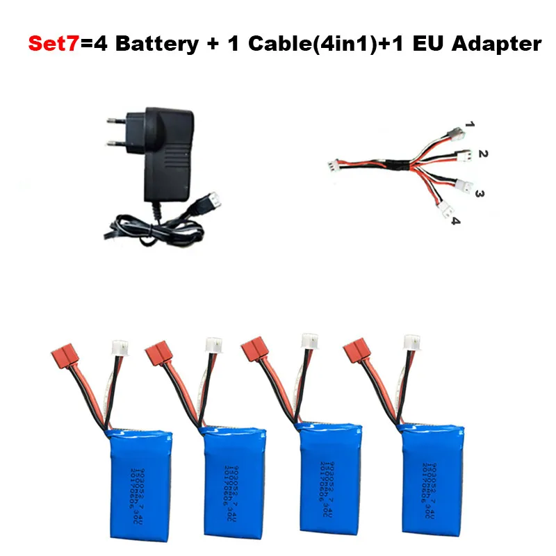 Set7 7,4 V 1500 мА • ч, высокоемкая батарея Li-po Батарея+ кабель(4in1)+ зарядное устройство для JJRC Q39 Wltoys A959-B A969-B A979-B K929-B RC автомобиль запасные Запчасти - Цвет: Set7