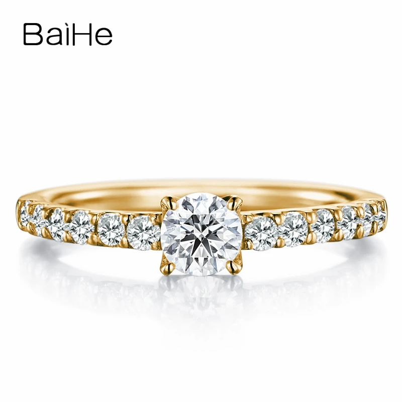 BAIHE Solid 10 K белое золото около 0.25ct Сертифицированный круглый разрезанный муассанит обручальное женское модное модный подарок для ювелирных изделий Кольцо